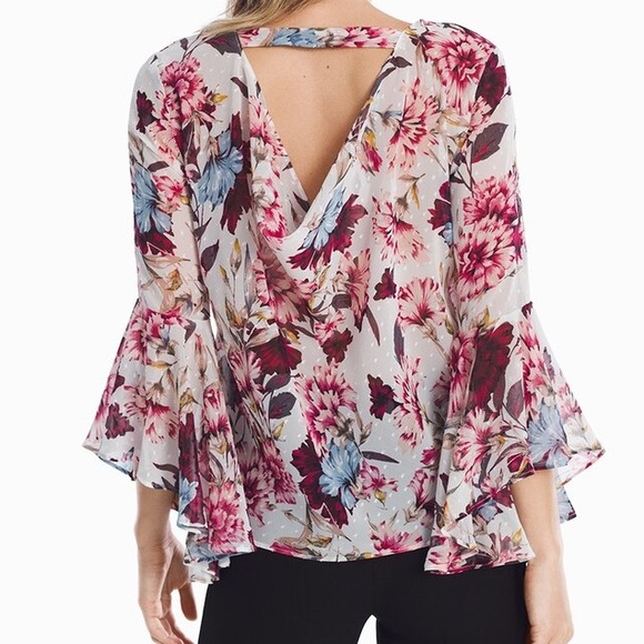 White House Black Market Floral Drape Back Blouse - Picture 2 of 8